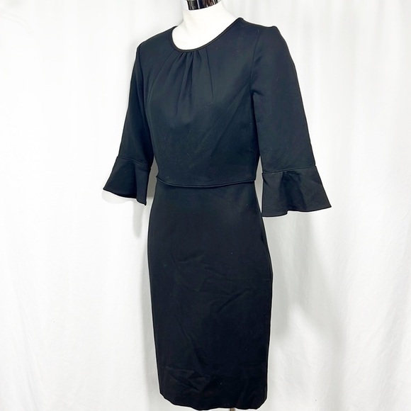 J. Crew Bell Sleeve Ponte Knit Sheath Dress Size 4 Black Knee Length Structured - Picture 3 of 13